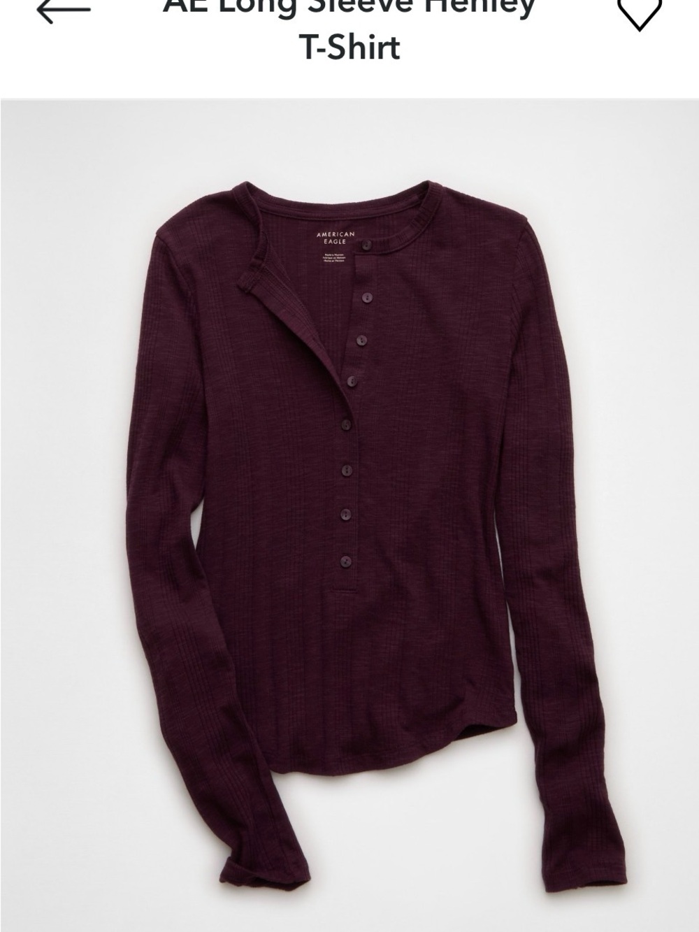 American Eagle Outfitters Long Sleeve Henley Top - Deep Plum